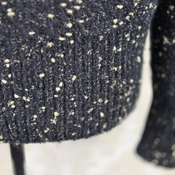 Ann Taylor Size Medium Black Metallic Gold Knit Turtleneck Sweater Puff Shoulder - Picture 4 of 13